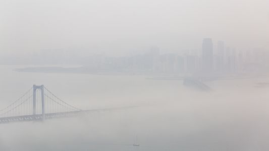 江河,桥,浓雾,自然风光,辽宁,大连