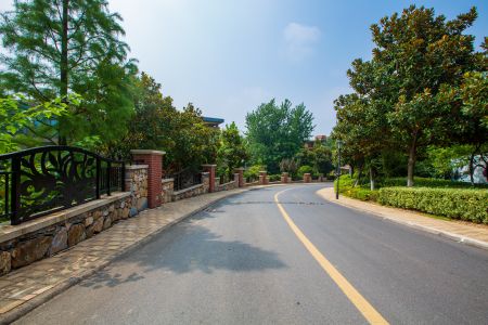 建筑,城镇,街道,公路,道路,天空,植物,树木,白云