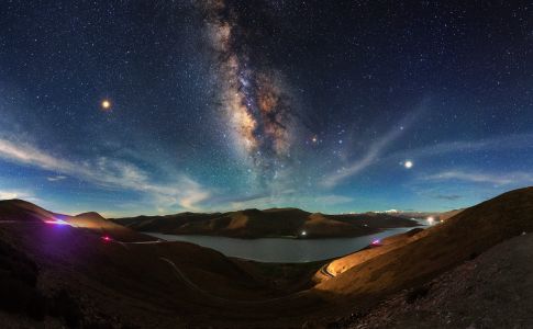 星空,自然风光,天空,石坑崆,湖泊,夜晚,全景,山川