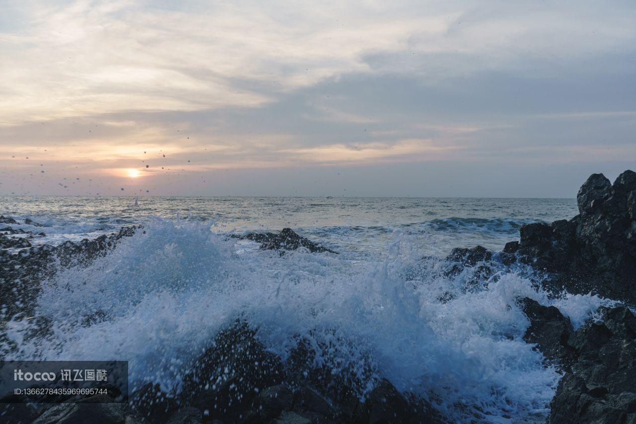 海洋,礁石,海浪