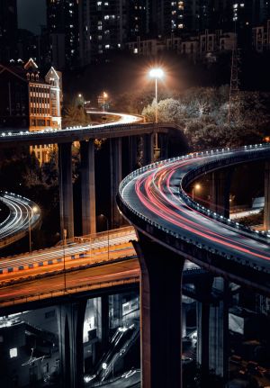 夜晚,夜景摄影,都市夜景,道路,城镇,高架桥,俯瞰,建筑,树木,植物