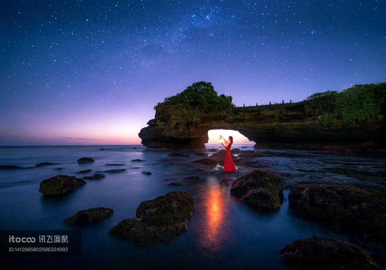 星空,岩石,全景