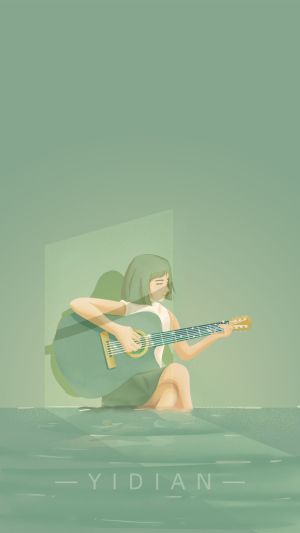 女孩,吉他,绿色,插画,字母,扁平插画