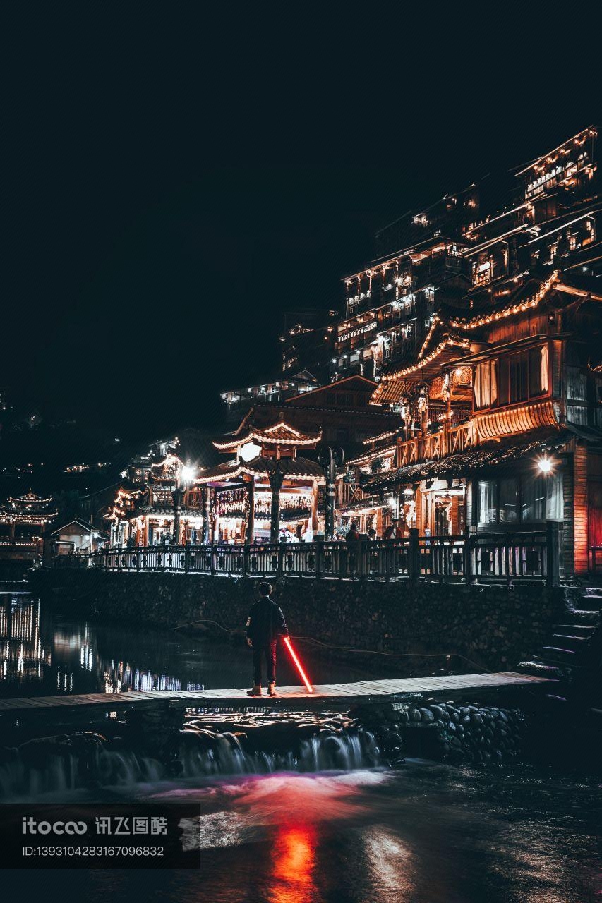 夜晚,建筑,城镇