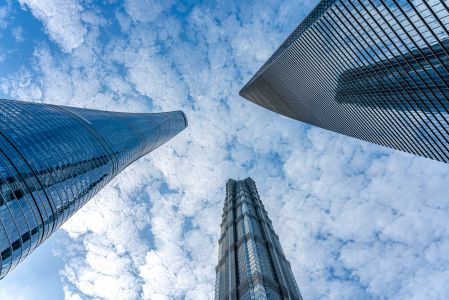 建筑,城镇,上海,仰拍,白云,天空,现代建筑