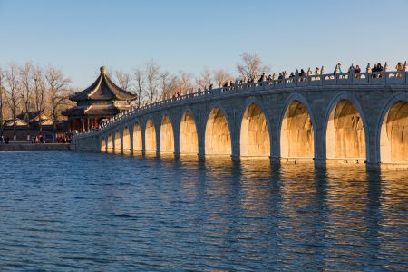 建筑,中国,北京,颐和园,城镇,历史古迹,桥,拱桥,江河,天空,环境人像