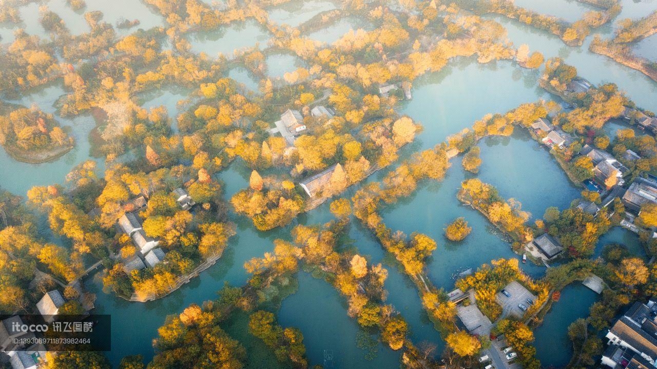 航拍,杭州西溪湿地公园,建筑