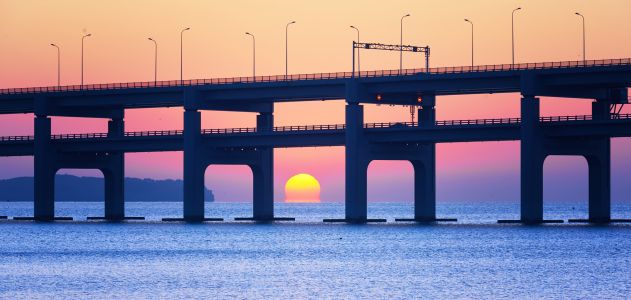桥梁,霞光,建筑,城镇,道路,太阳,日落,现代建筑