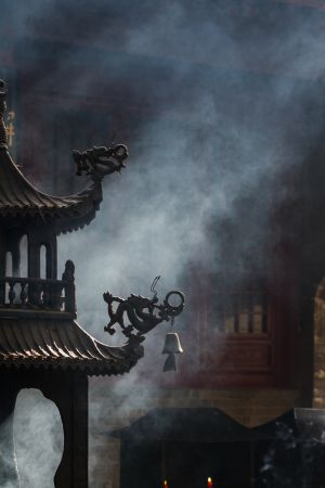 红螺寺,城镇,寺庙,雾,中国,北京