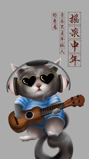 猫咪,吉他,耳机,创意,插画,扁平插画