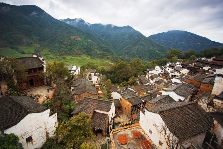 建筑,村镇,俯瞰,传统建筑,民居,历史古迹,自然风光,城镇,森林,山川,航拍,植物,树木,青草,天空,白云