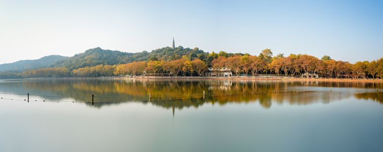 湖泊,秋天,江河,自然风光,森林,全景,植物,树木,天空
