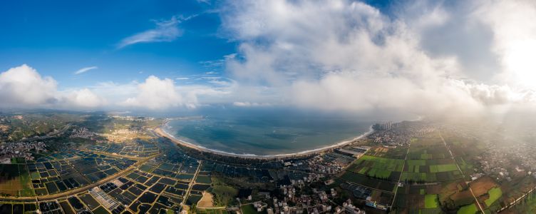 自然风光,天空,白云,梯田,草原,全景,航拍