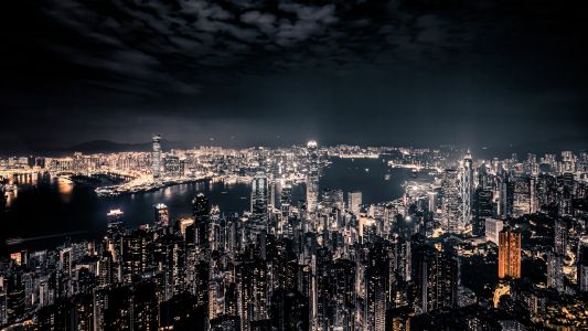 夜晚,航拍,都市夜景,香港,澳门,建筑,天空,灯光,生活工作,城镇