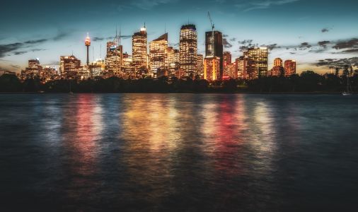 建筑,悉尼,悉尼天际线,建筑夜景,都市夜景,夜景照明,江河,城镇,都市,国外,天空,夜晚,全景,旅游,背景素材