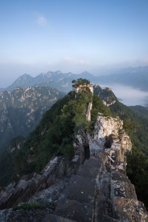 中国,北京,俯瞰,箭扣长城,建筑,历史古迹,自然风光,山川,天空,特写,森林,雾,植物,树木,白云