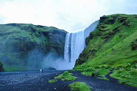 国外,山川,瀑布,自然风光,生物,景点,全景,地衣,青草,峡谷,风景,冰岛