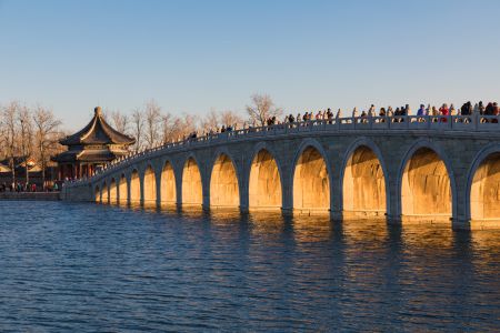中国,北京,颐和园,传统建筑,城镇,自然风光,天空,江河,桥,拱桥,建筑,植物,树木