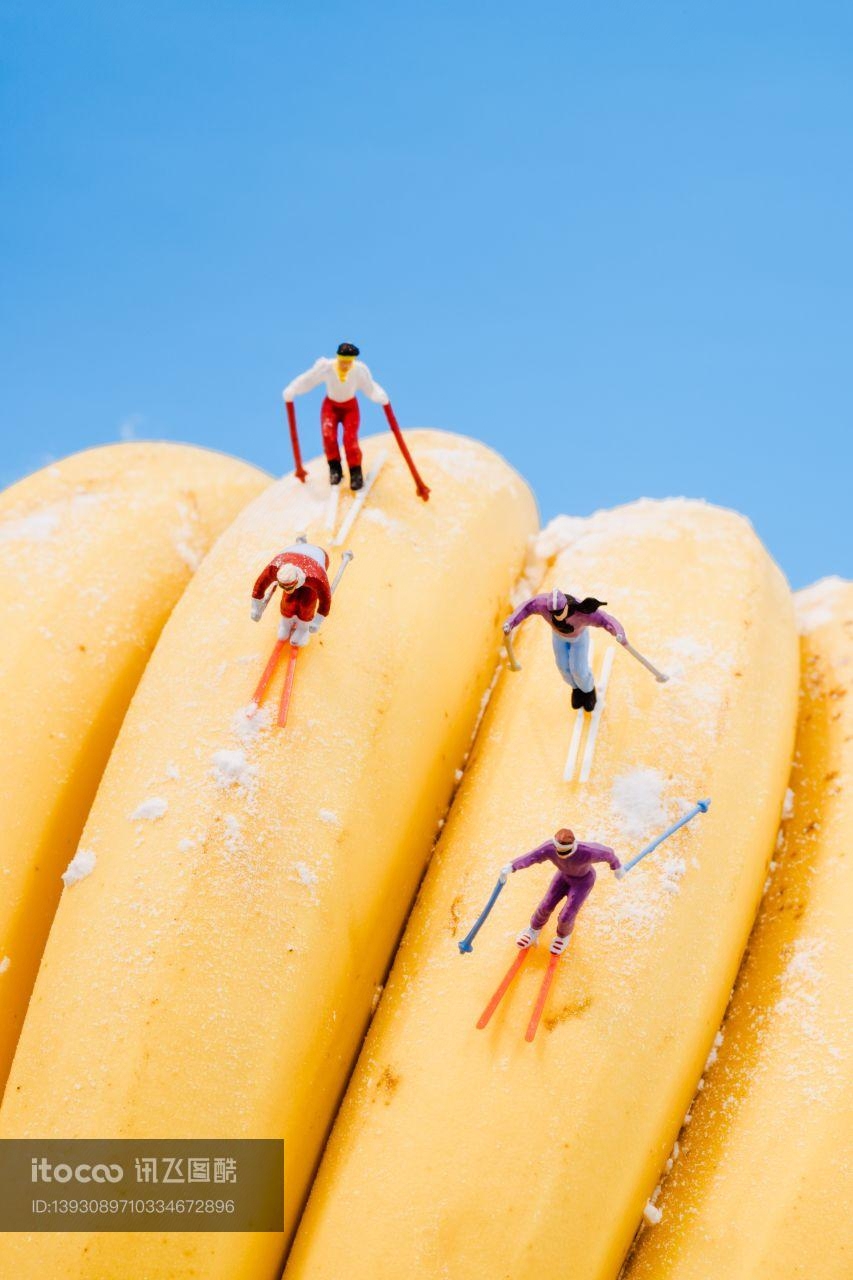 香蕉,微缩模型,滑雪