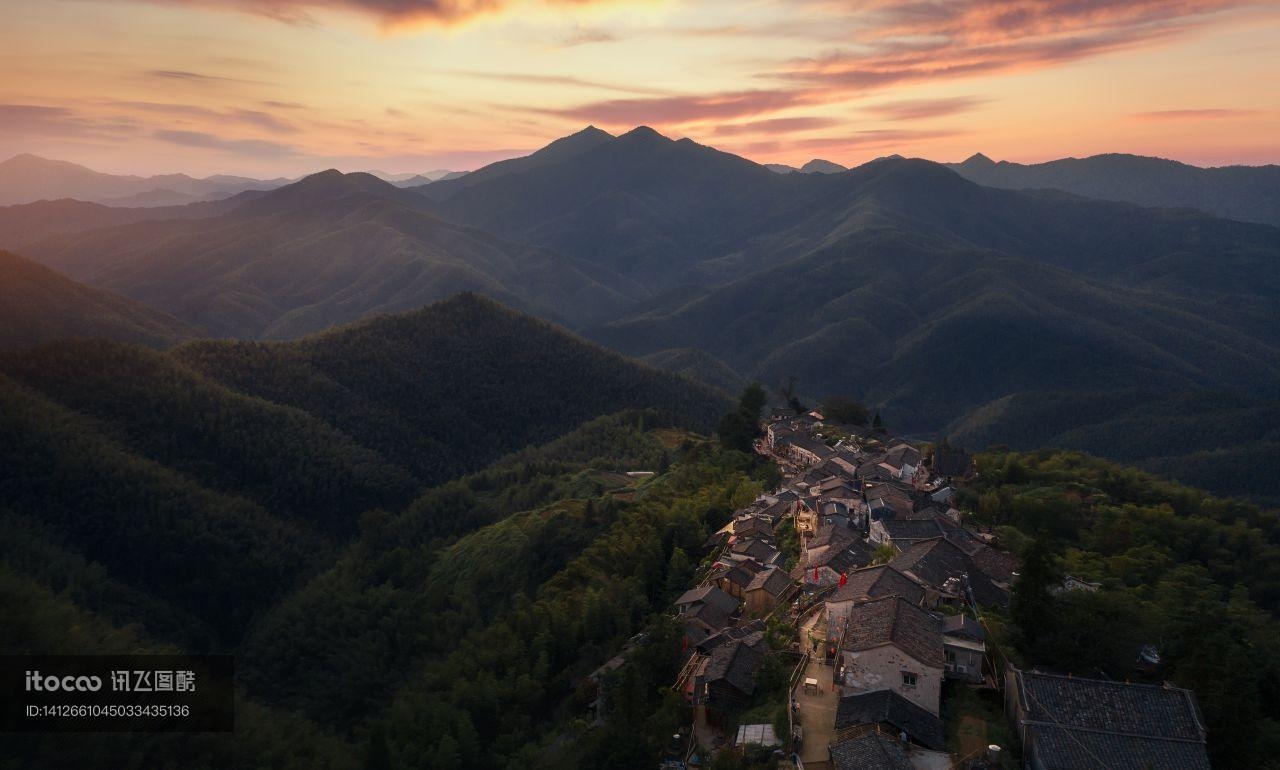 村庄,自然风景,霞光