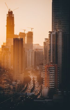 现代建筑,高楼大厦 ,建筑,天空,道路,城市道路,日落,俯瞰,城镇