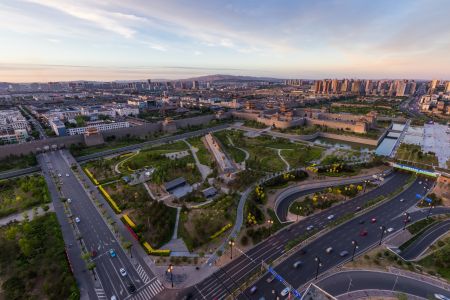 城镇,全景,中国,山西,都市,道路,建筑,交通工具,汽车,大同,天空