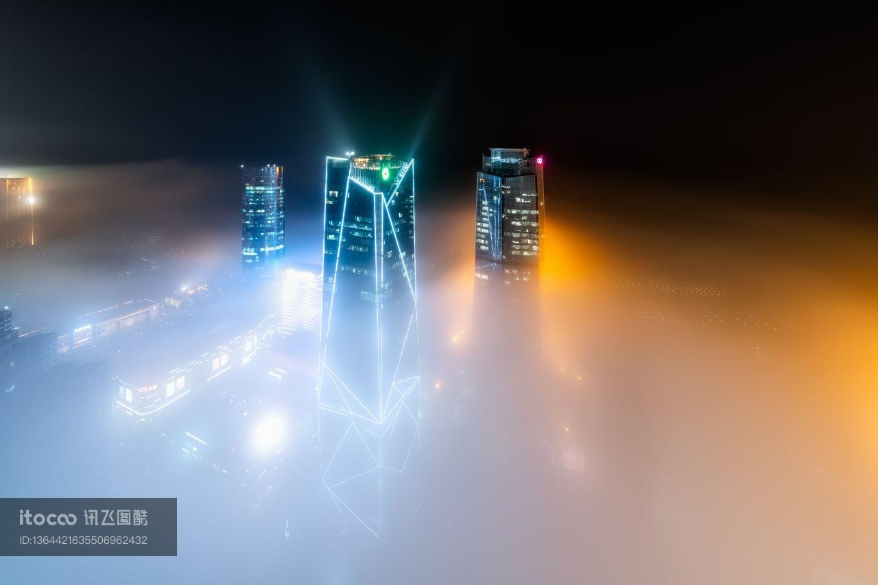 都市,建筑,云雾缭绕