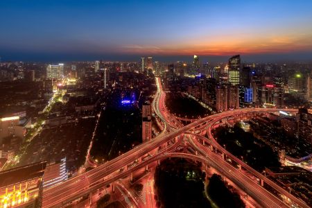 道路,城市道路,夜晚,城镇,俯瞰,都市