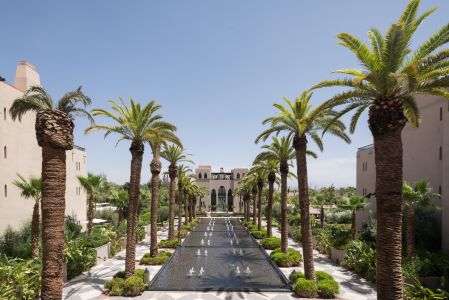 摩洛哥,喷泉池,植物,国外,天空,建筑,树木,城镇