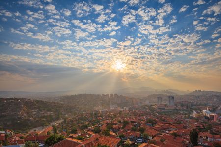 天空,国外,城镇,太阳,自然风光,建筑,白云