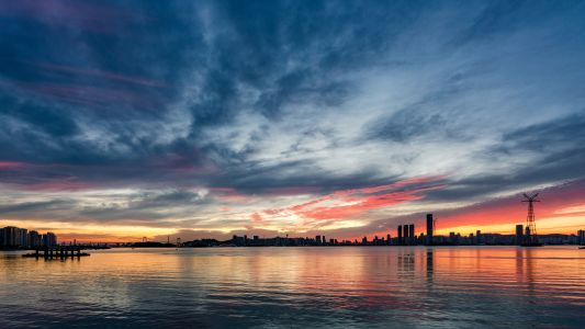 夜晚,全景,都市夜景,城镇,建筑,江河