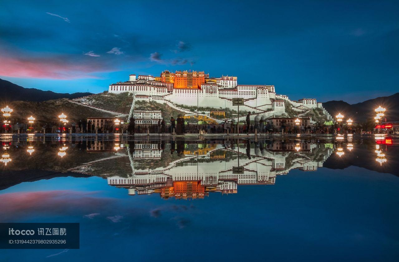 西藏,建筑夜景,都市夜景