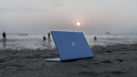 特写,笔记本,电脑,物品,天空,沙滩,太阳,海洋