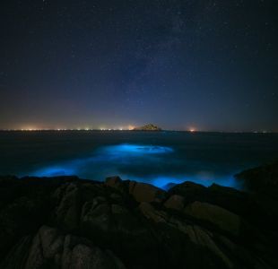 自然风光,星空,海洋,夜晚,岩石
