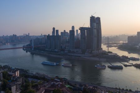 江河,现代建筑,港口码头,建筑,中国,重庆,自然风光,道路,立交桥,俯瞰