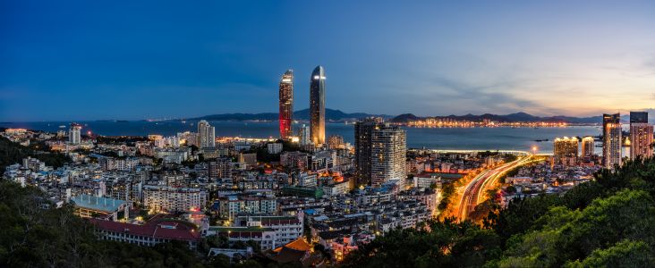 城镇,都市,建筑,夜晚,现代建筑,城市夜景,全景,海洋