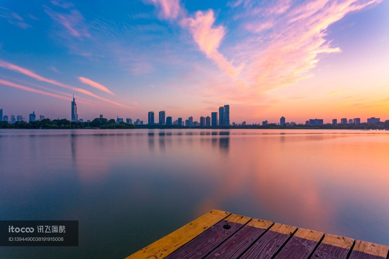 城镇,天空,湖泊