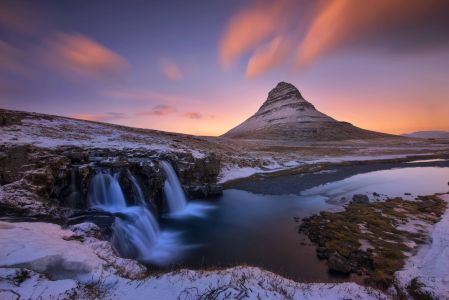 自然风光,雪山,冰岛,冰岛草帽山,天空,清晨,全景,国外,湖泊