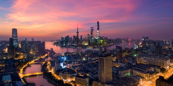 建筑,城镇,都市,日落,天空,江河,夜晚