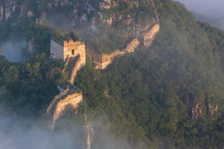 建筑,箭扣长城,中国,北京,历史古迹,自然风光,森林,山川,俯瞰,植物,树木,雾