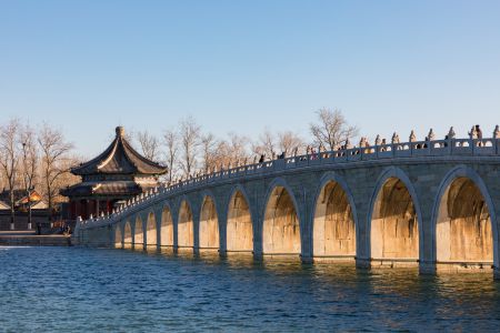 中国,北京,颐和园,自然风光,天空,江河,桥,拱桥,植物,树木,建筑,环境人像
