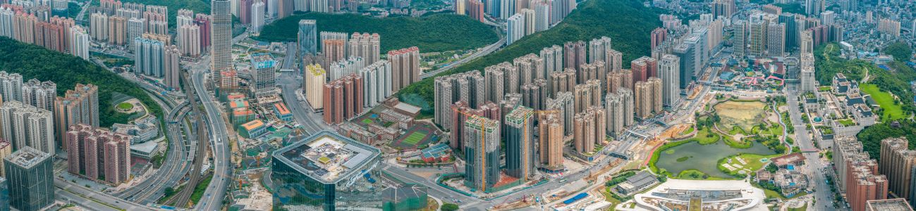 全景,城镇,建筑,都市