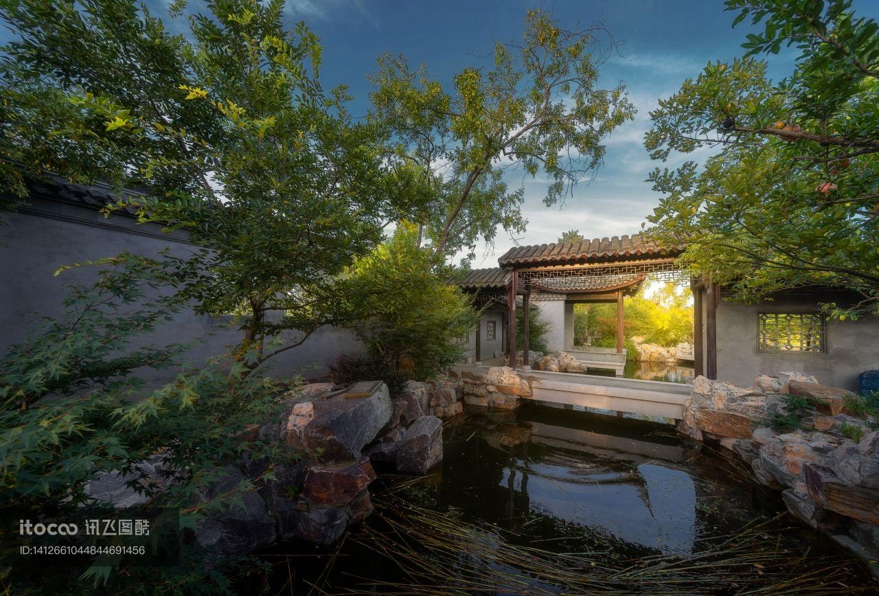 中式园林,中式院落,自然风景