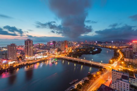 城镇,都市,建筑,夜晚,桥,江河