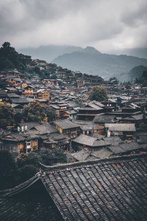 建筑,俯瞰,航拍,历史古迹,城镇,天空,乌云,山川,植物,树木