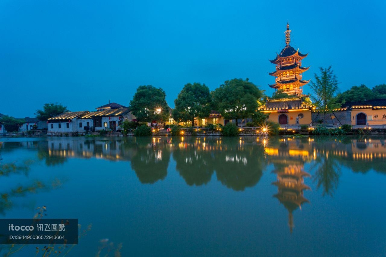 夜晚,传统建筑,建筑夜景