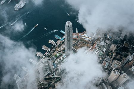 城镇,建筑,都市,俯瞰,香港,江河,白云,维多利亚港