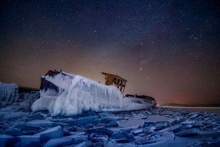 自然风光,冬天,夜晚,天空,星星,星空,雪,冰川