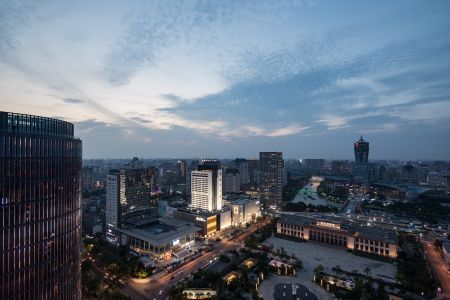 建筑,道路,天空,建筑夜景,中国,浙江,航拍,城镇,白云