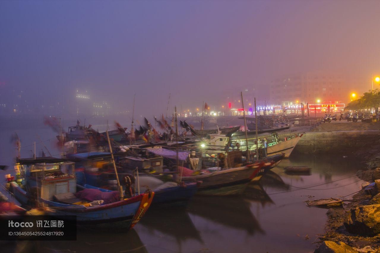 雾,渔船,江河